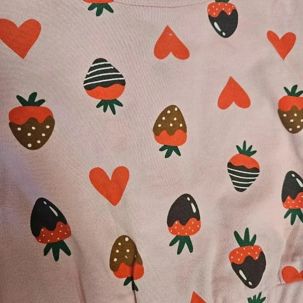 4T Toddler Girls Chocolate Strawberry Romper with Short Sleeves and POCKETS